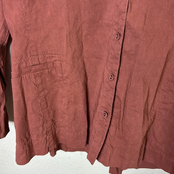 Eileen Fisher Linen Blend Button Down Shirt Jacket Rusty Brown Size М - Picture 5 of 9